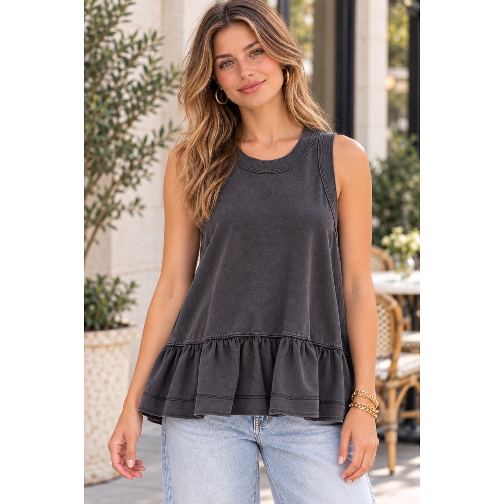 NWT FP Movement Free People Peplum Tank Top Athleisure Washed Black Boho Sz L